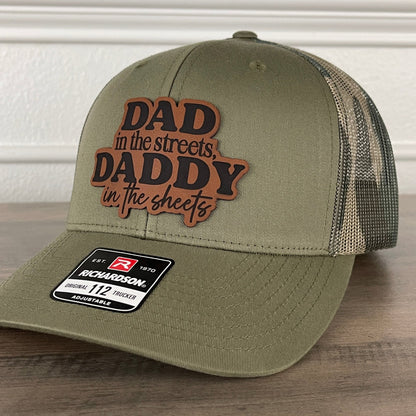 Dad In The Streets Daddy In The Sheets Camo Funny Front Leather Patch Hat Green/Camo - Hollow Point Society - Patch Hat