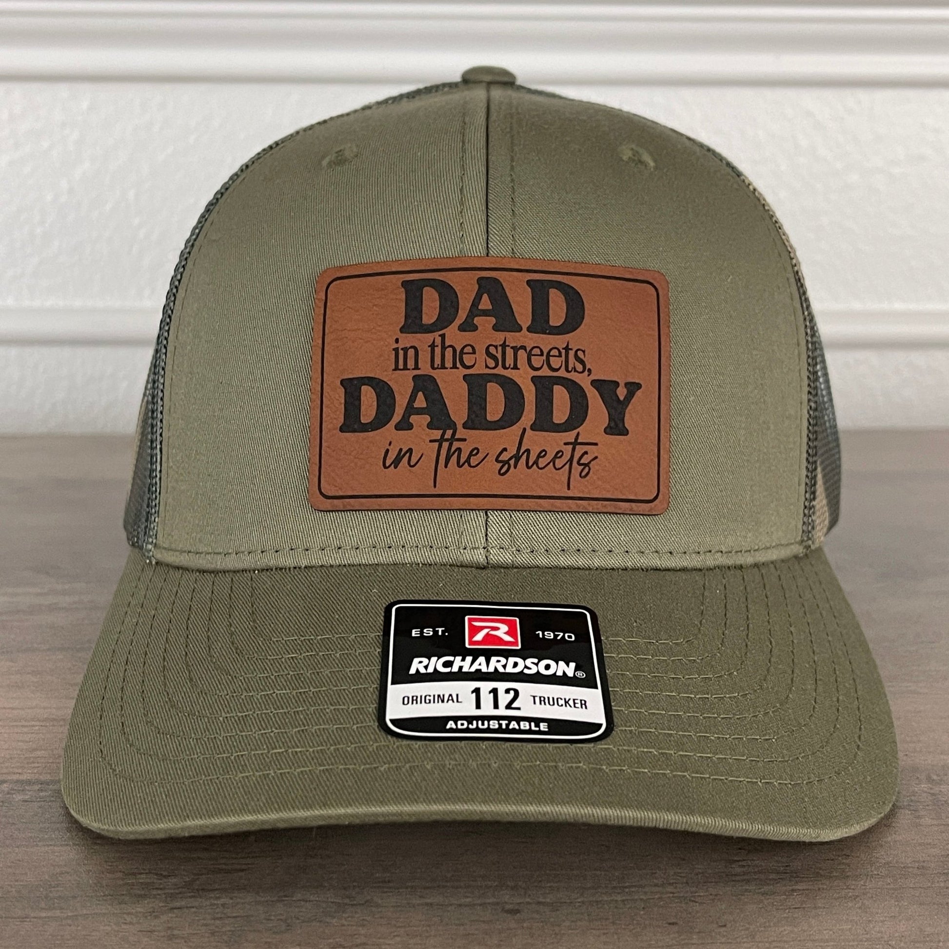 Dad In The Streets Daddy In The Sheets Camo Funny Rectangular Leather Patch Hat Green/Camo - Hollow Point Society - Patch Hat