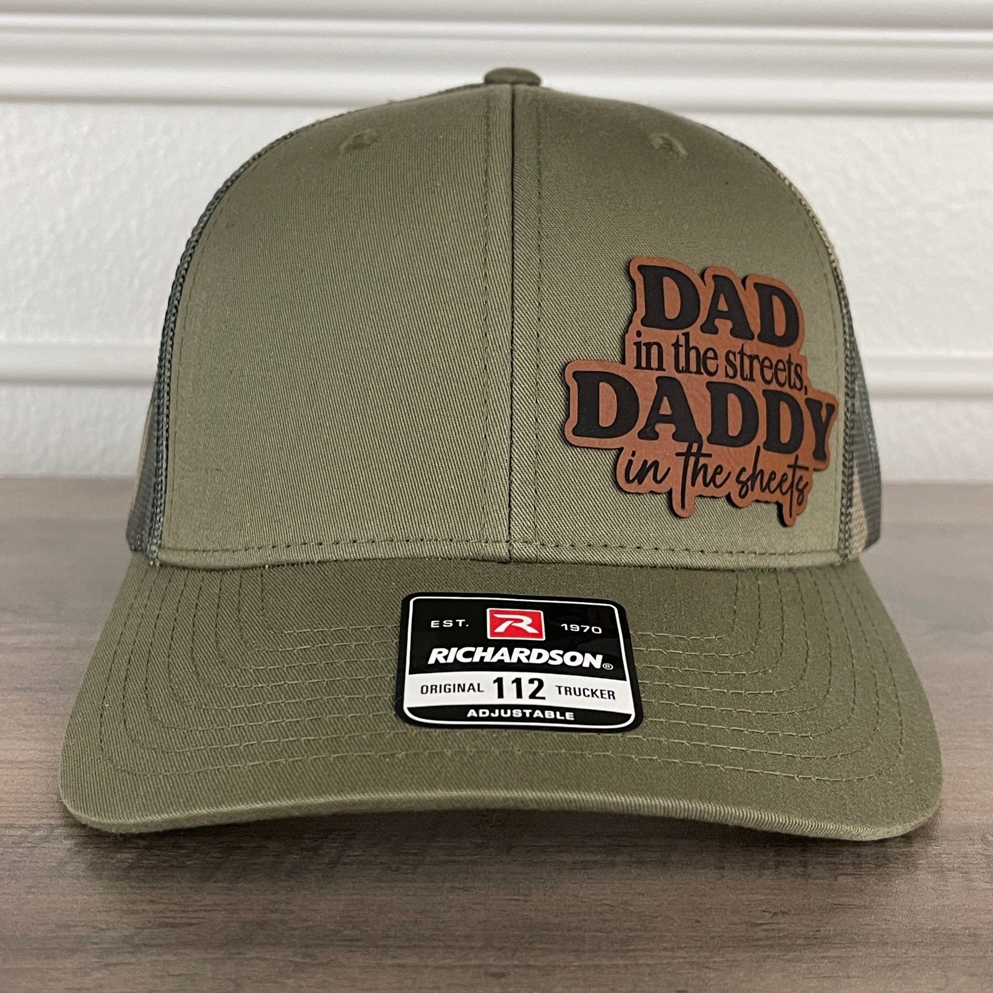 Dad In The Streets Daddy In The Sheets Camo Funny Side Leather Patch Hat Green/Camo - Hollow Point Society - Patch Hat