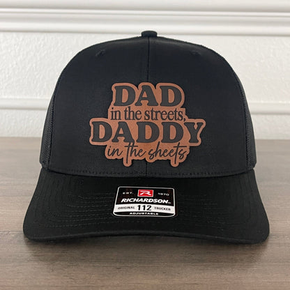 Dad In The Streets Daddy In The Sheets Front Leather Patch Hat Black - Hollow Point Society - Patch Hat