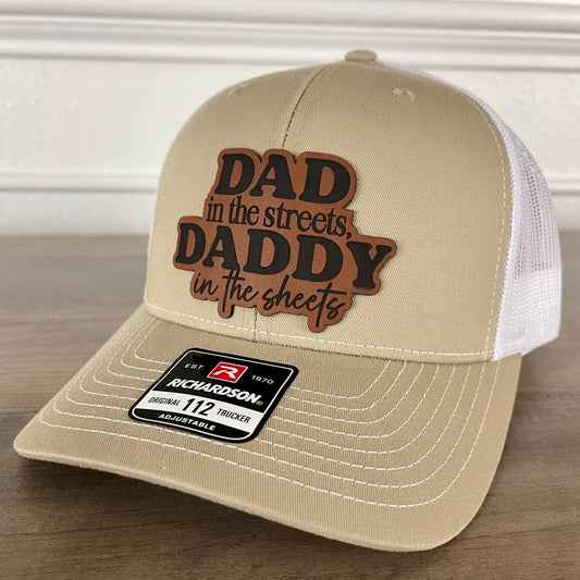 Dad in the Streets, Daddy in the Sheets Front Leather Patch Hat Khaki - Hollow Point Society - Patch Hat