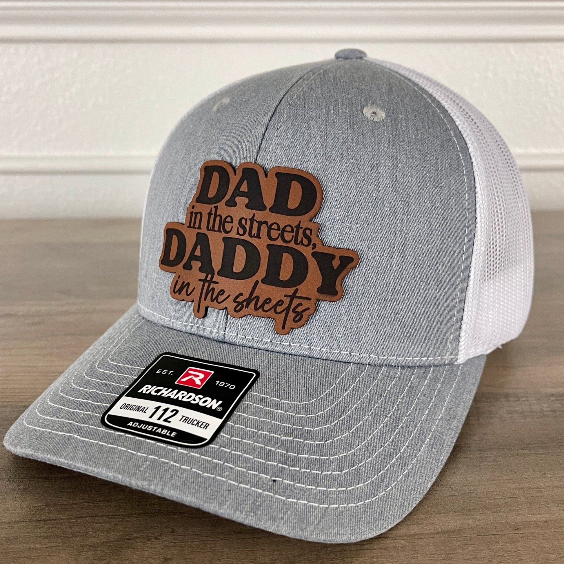 Dad In The Streets Daddy In The Sheets Funny Leather Patch Hat Grey/White - Hollow Point Society - Patch Hat