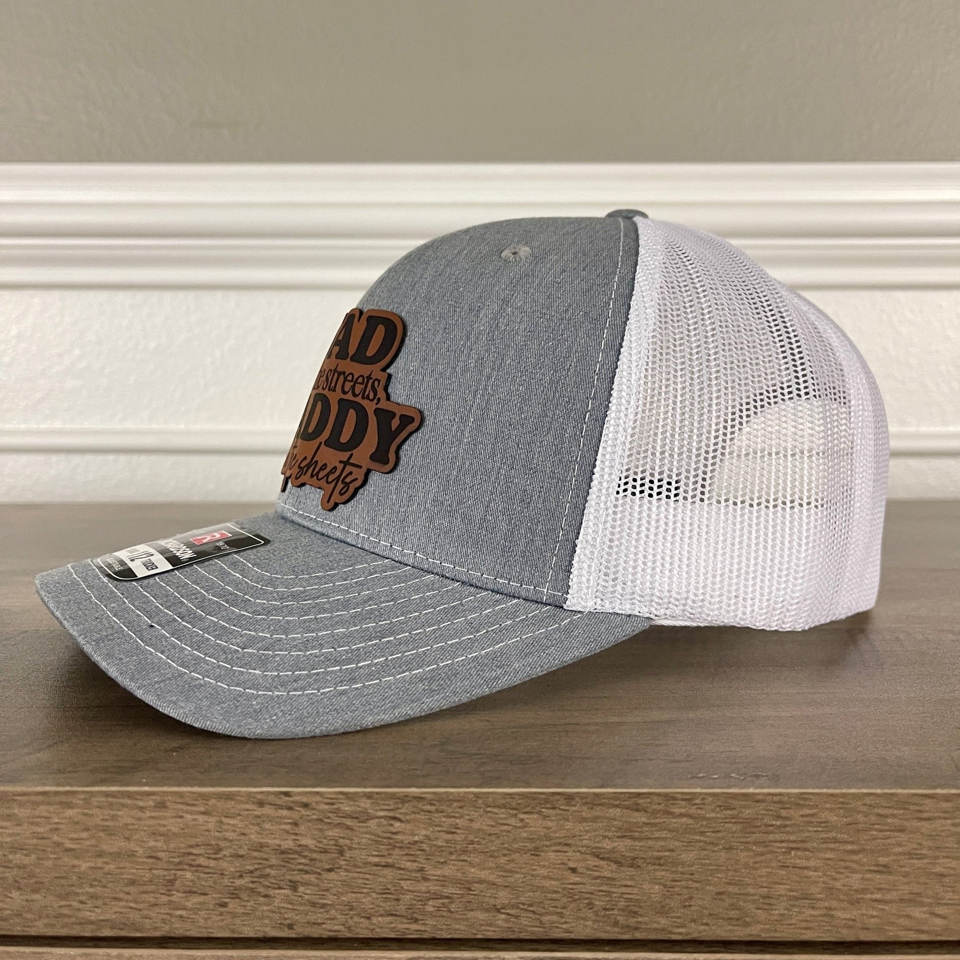 Dad In The Streets Daddy In The Sheets Funny Leather Patch Hat Grey/White - Hollow Point Society - Patch Hat