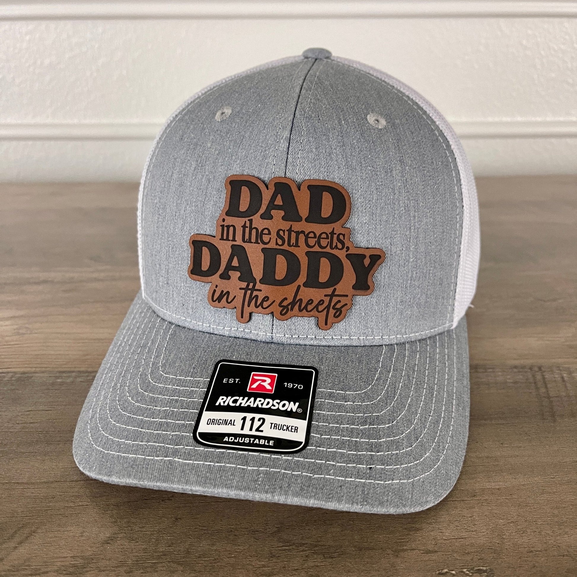 Dad In The Streets Daddy In The Sheets Funny Leather Patch Hat Grey/White - Hollow Point Society - Patch Hat