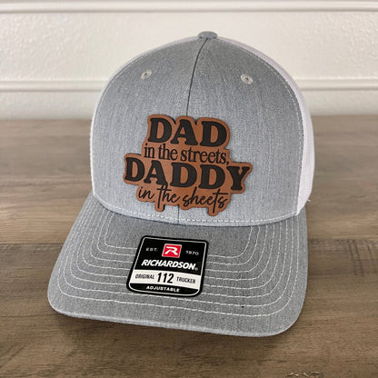 Dad In The Streets Daddy In The Sheets Funny Leather Patch Hat Grey/White - Hollow Point Society - Patch Hat