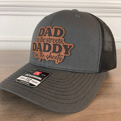 Dad in the Streets, Daddy in the Sheets Leather Patch Hat Charcoal/Black - Hollow Point Society - Patch Hat