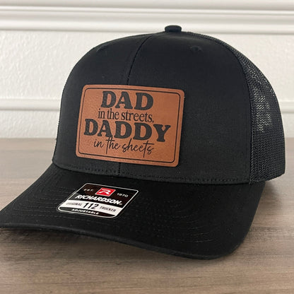 Dad In The Streets Daddy In The Sheets Rectangular Leather Patch Hat Black - Hollow Point Society - Patch Hat