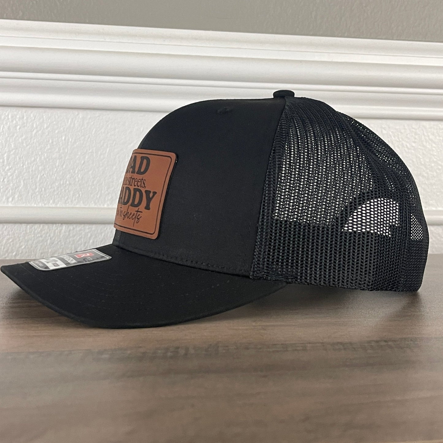 Dad In The Streets Daddy In The Sheets Rectangular Leather Patch Hat Black - Hollow Point Society - Patch Hat