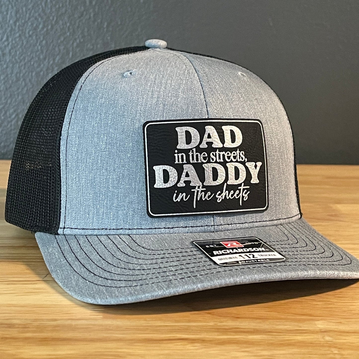 Dad in the Streets, Daddy in the Sheets Rectangular Leather Patch Hat Black/Silver - Hollow Point Society - Patch Hat