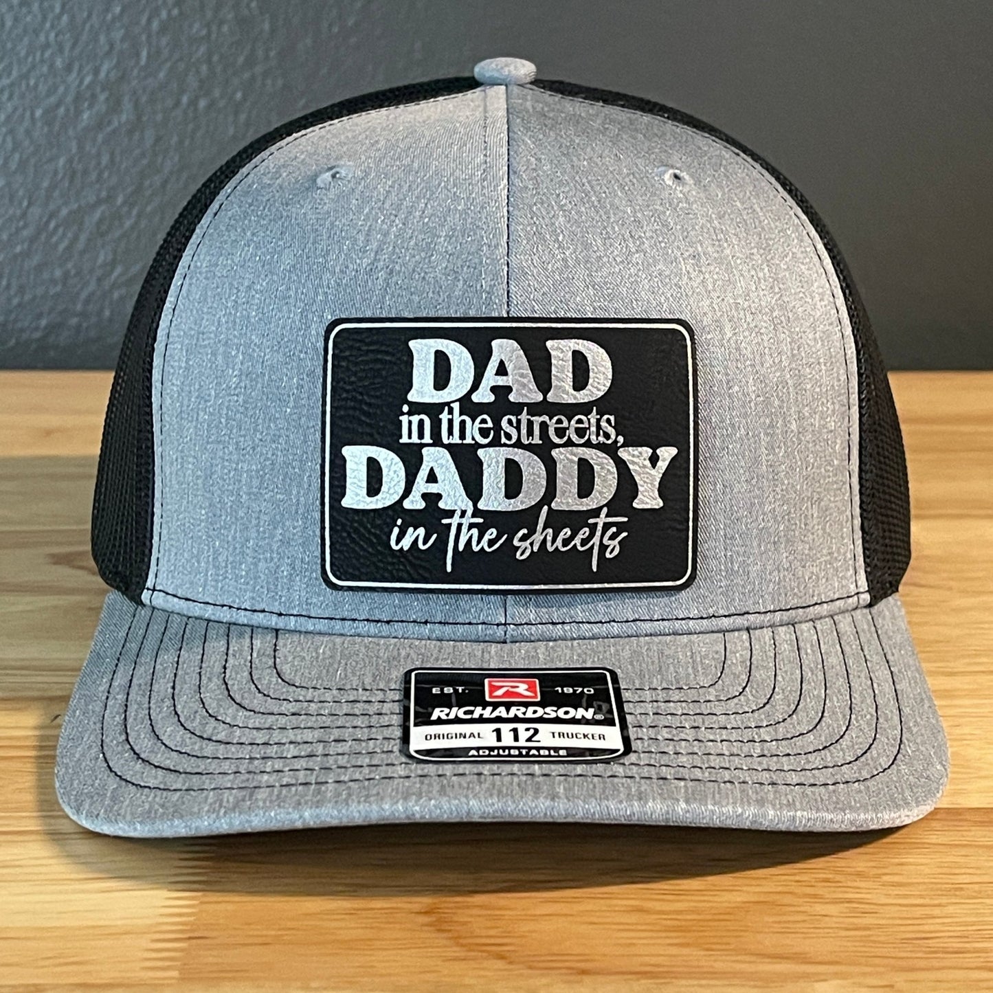 Dad in the Streets, Daddy in the Sheets Rectangular Leather Patch Hat Black/Silver - Hollow Point Society - Patch Hat