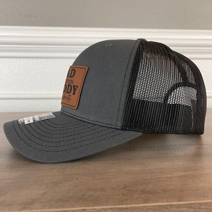 Dad in the Streets, Daddy in the Sheets Rectangular Leather Patch Hat Charcoal/Black - Hollow Point Society - Patch Hat