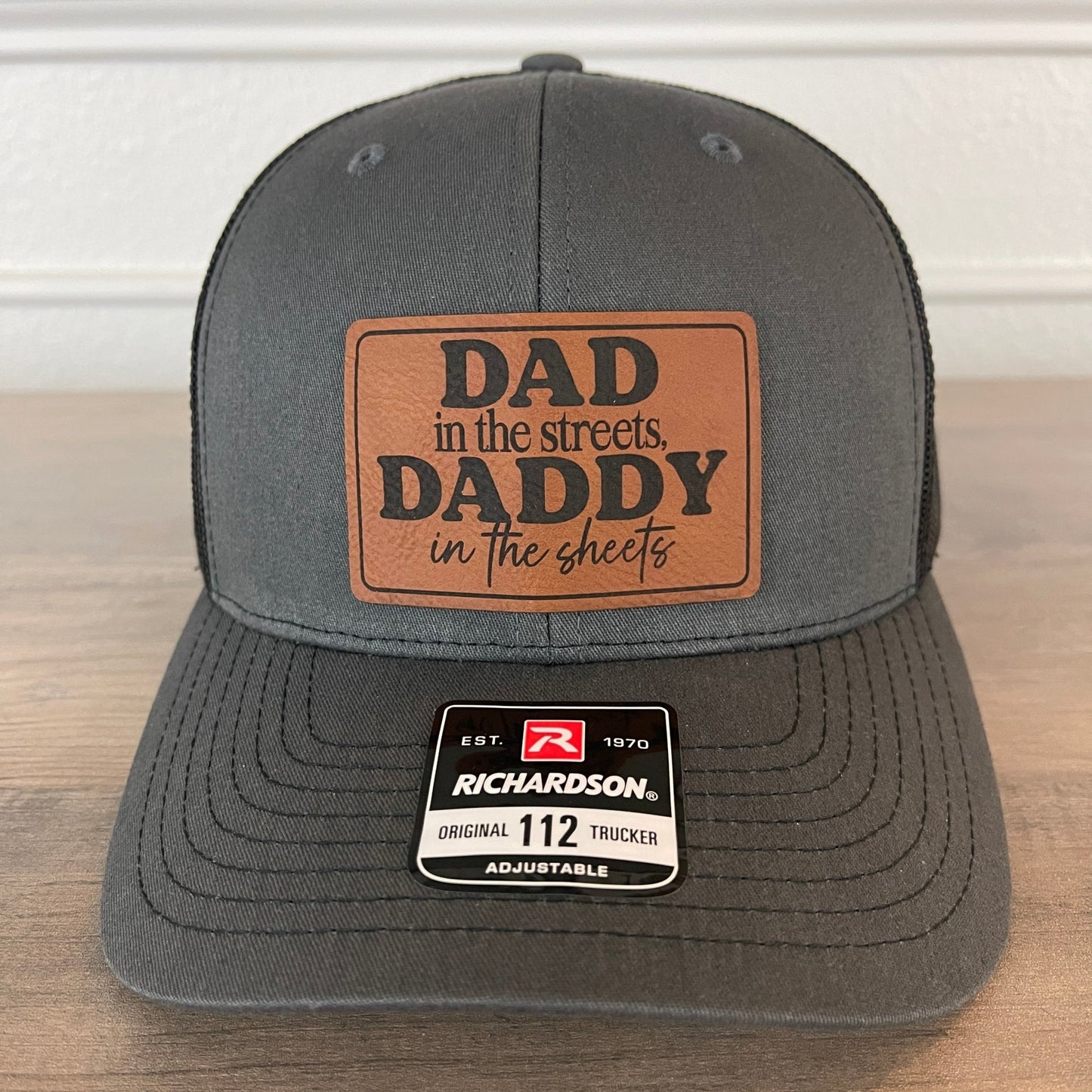 Dad in the Streets, Daddy in the Sheets Rectangular Leather Patch Hat Charcoal/Black - Hollow Point Society - Patch Hat