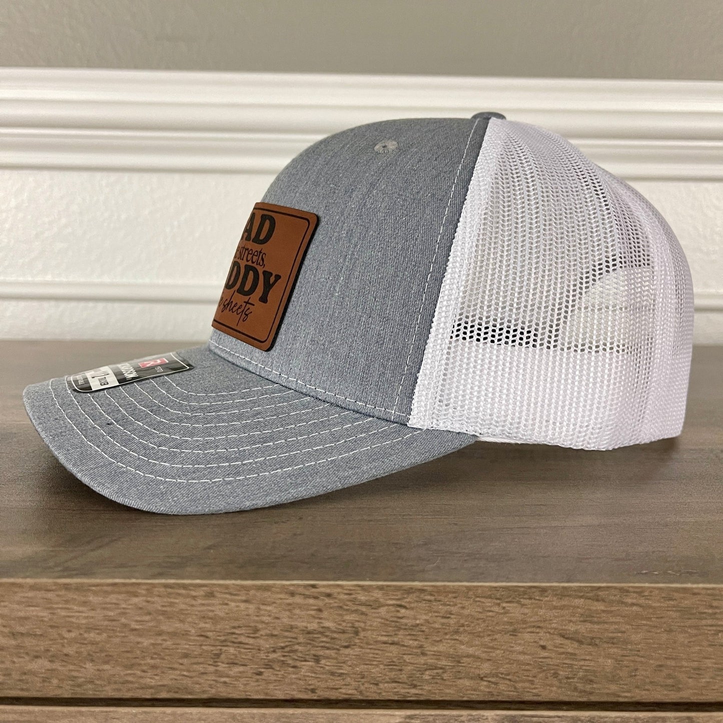 Dad in the Streets, Daddy in the Sheets Rectangular Leather Patch Hat Grey/White - Hollow Point Society - Patch Hat