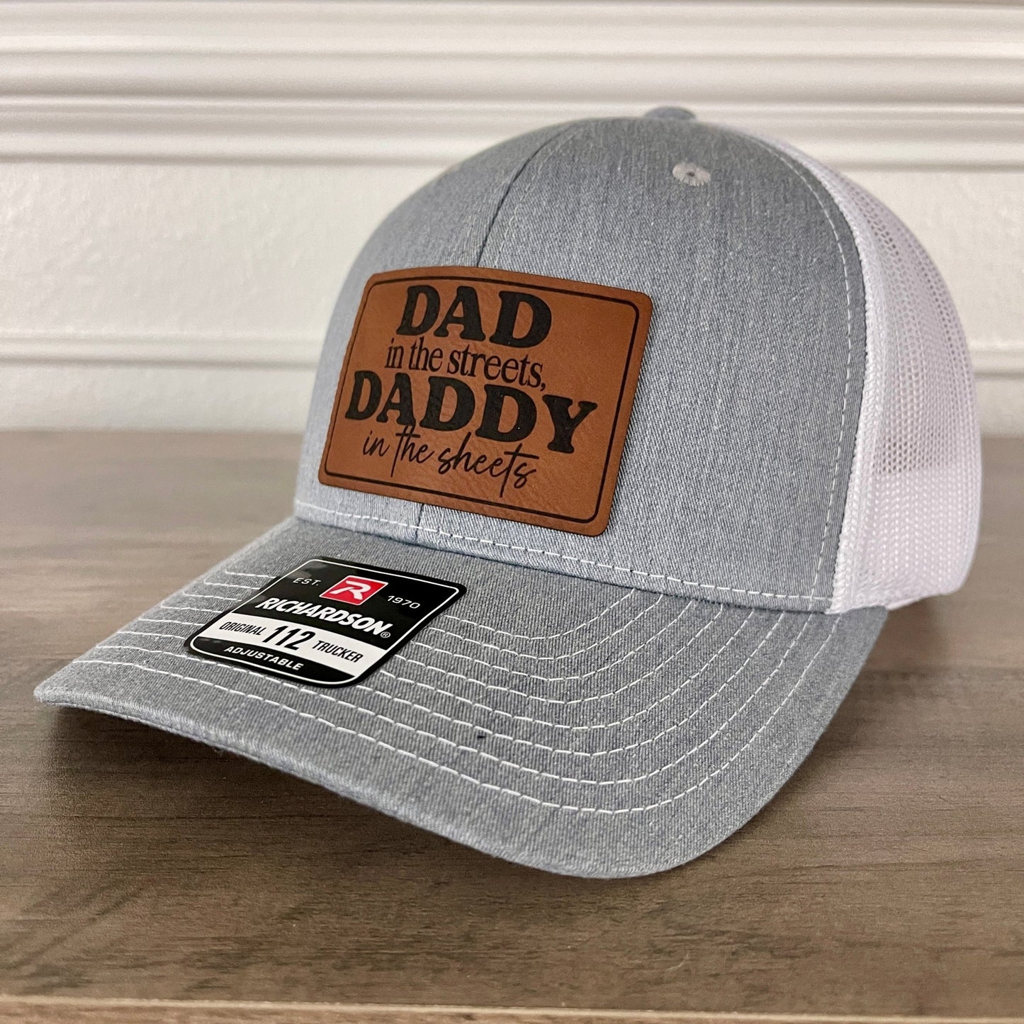 Dad in the Streets, Daddy in the Sheets Rectangular Leather Patch Hat Grey/White - Hollow Point Society - Patch Hat