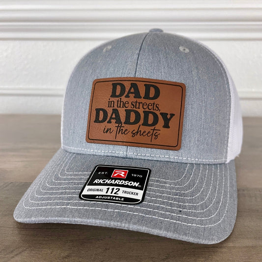 Dad in the Streets, Daddy in the Sheets Rectangular Leather Patch Hat Grey/White - Hollow Point Society - Patch Hat