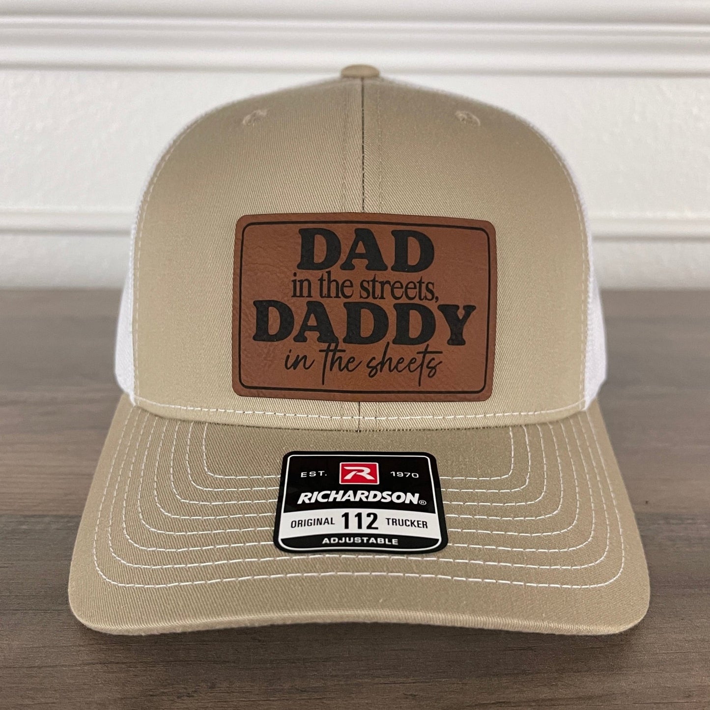 Dad in the Streets, Daddy in the Sheets Rectangular Leather Patch Hat Khaki - Hollow Point Society - Patch Hat