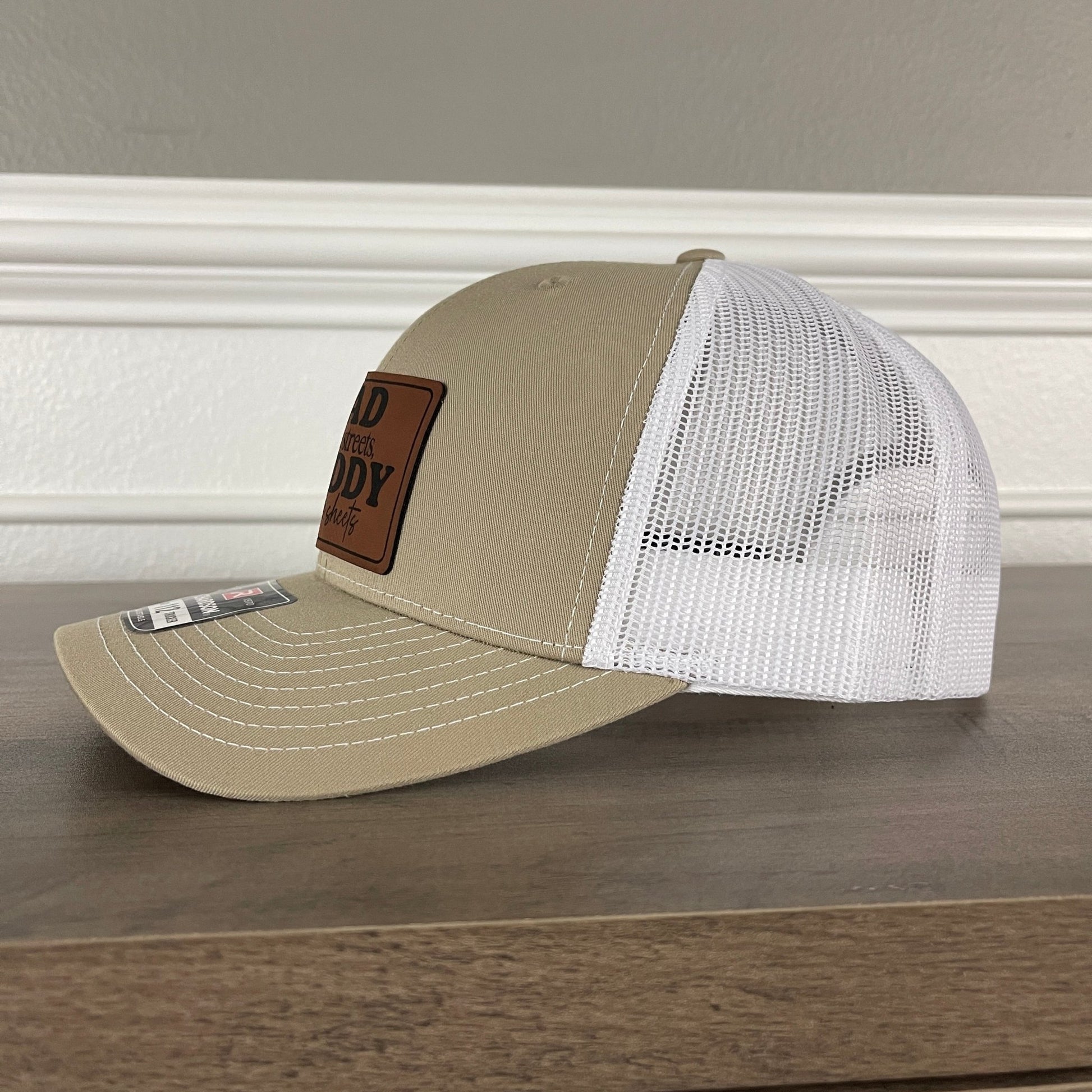 Dad in the Streets, Daddy in the Sheets Rectangular Leather Patch Hat Khaki - Hollow Point Society - Patch Hat