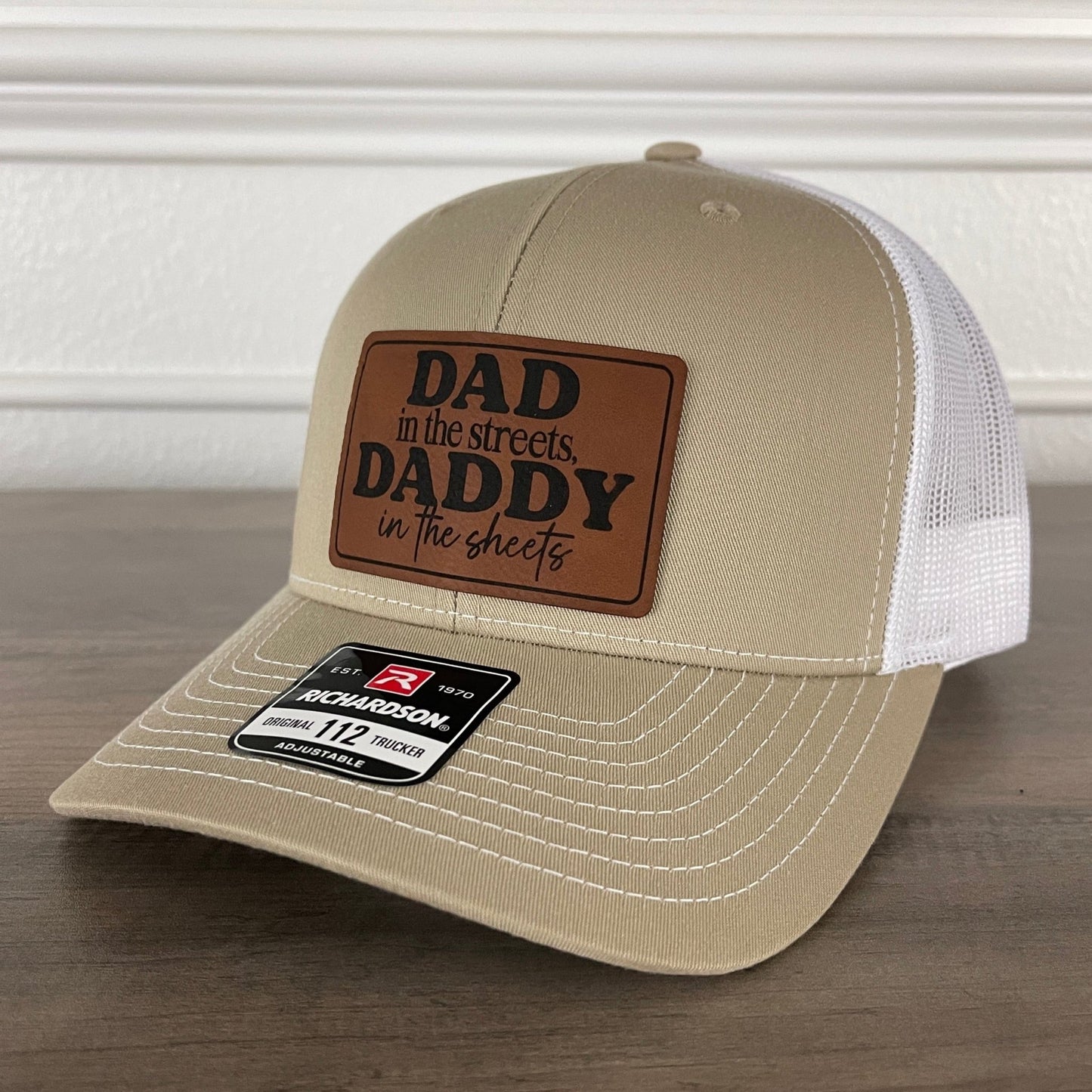 Dad in the Streets, Daddy in the Sheets Rectangular Leather Patch Hat Khaki - Hollow Point Society - Patch Hat