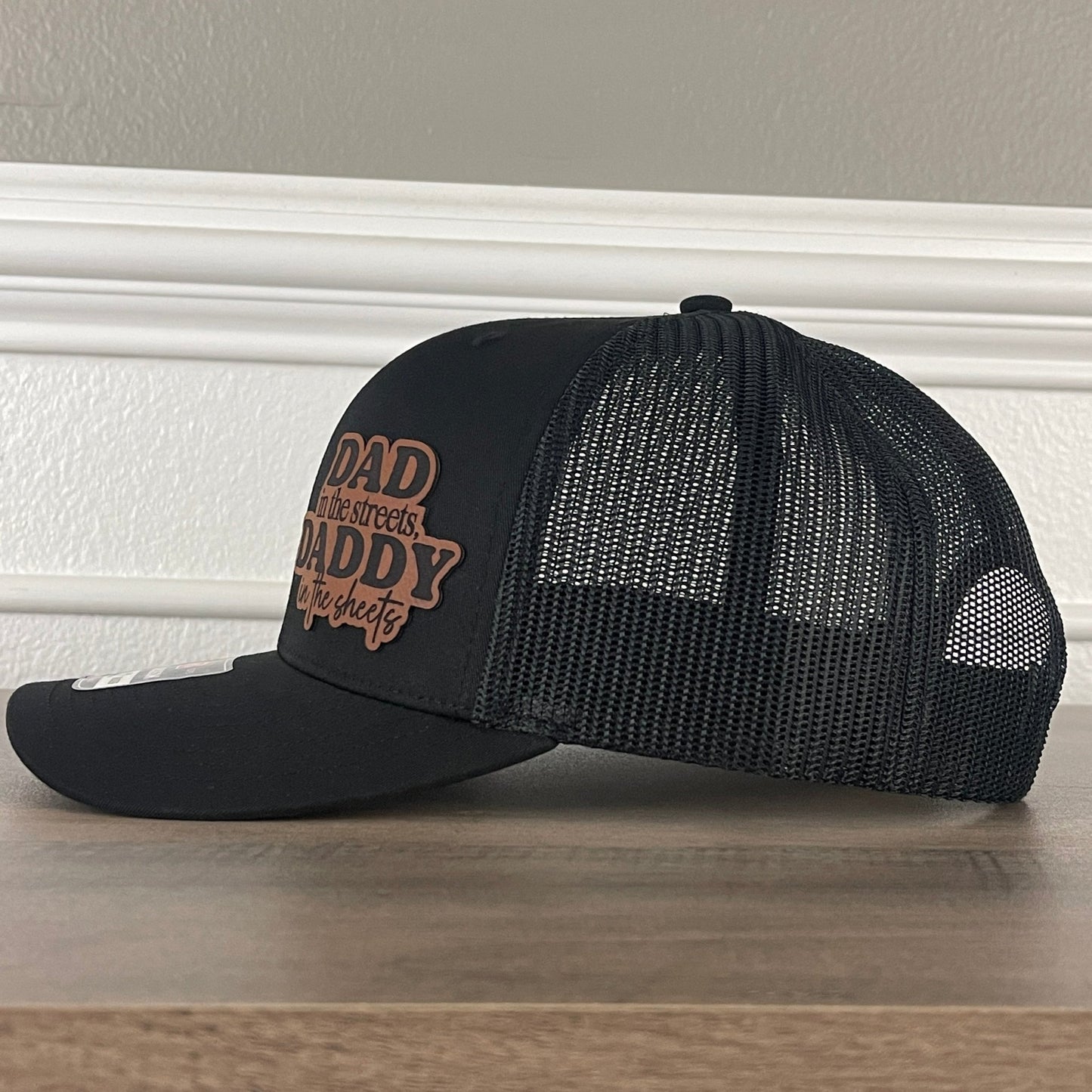 Dad In The Streets Daddy In The Sheets Side Leather Patch Hat Black - Hollow Point Society - Patch Hat