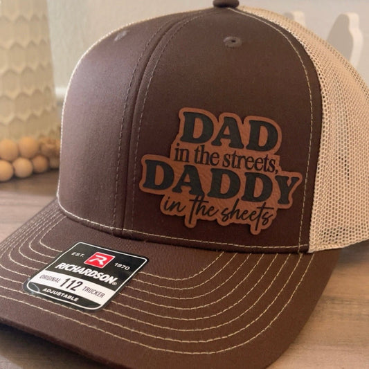 Dad in the Streets, Daddy In The Sheets Side Leather Patch Hat Brown - Hollow Point Society - Patch Hat