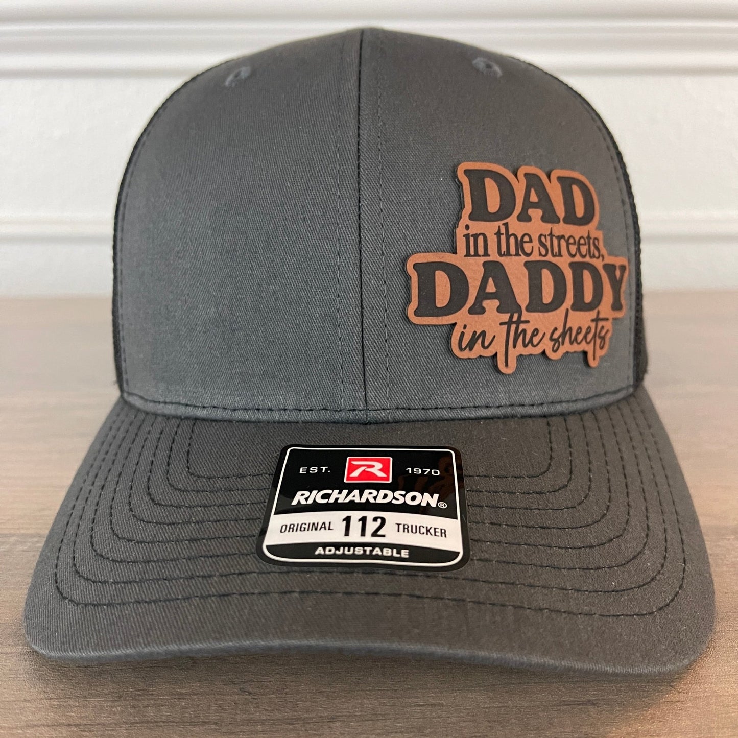 Dad in the Streets, Daddy in the Sheets Side Leather Patch Hat Charcoal/Black - Hollow Point Society - Patch Hat