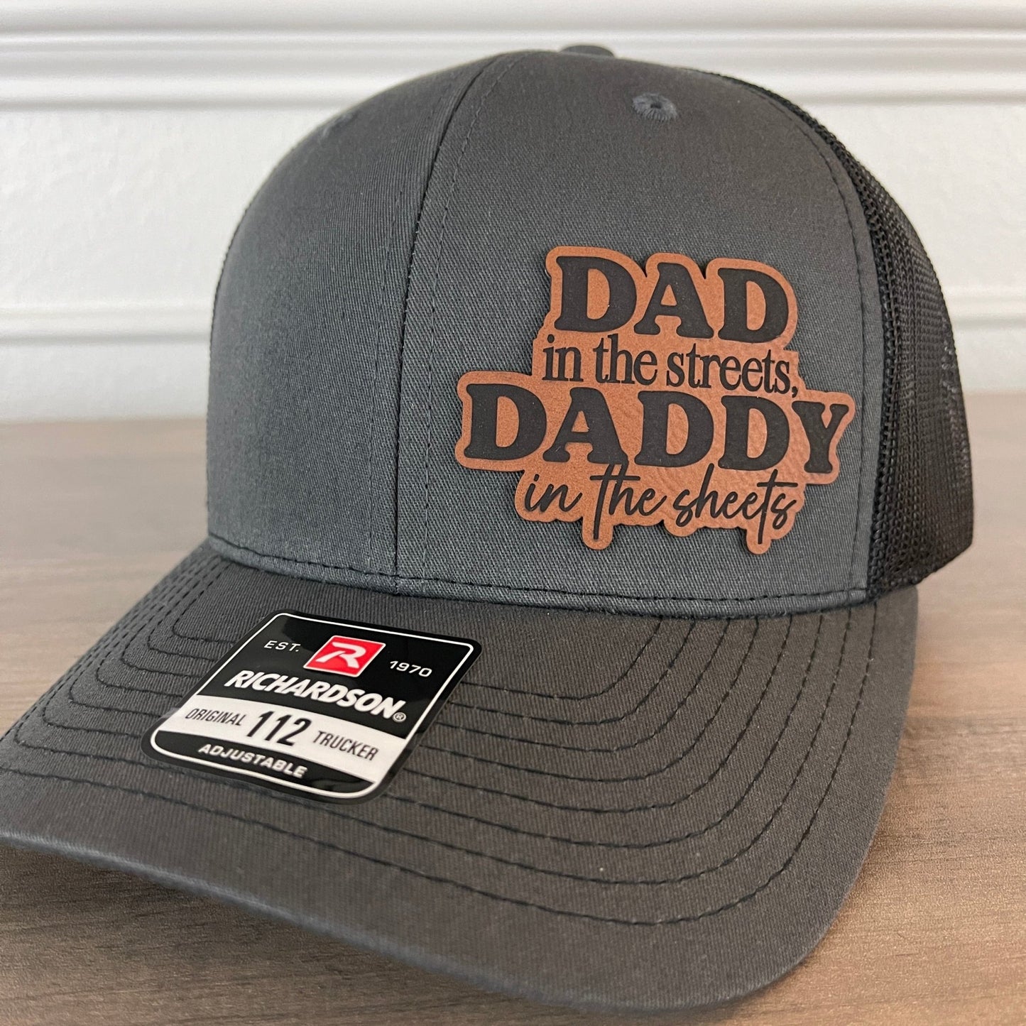 Dad in the Streets, Daddy in the Sheets Side Leather Patch Hat Charcoal/Black - Hollow Point Society - Patch Hat