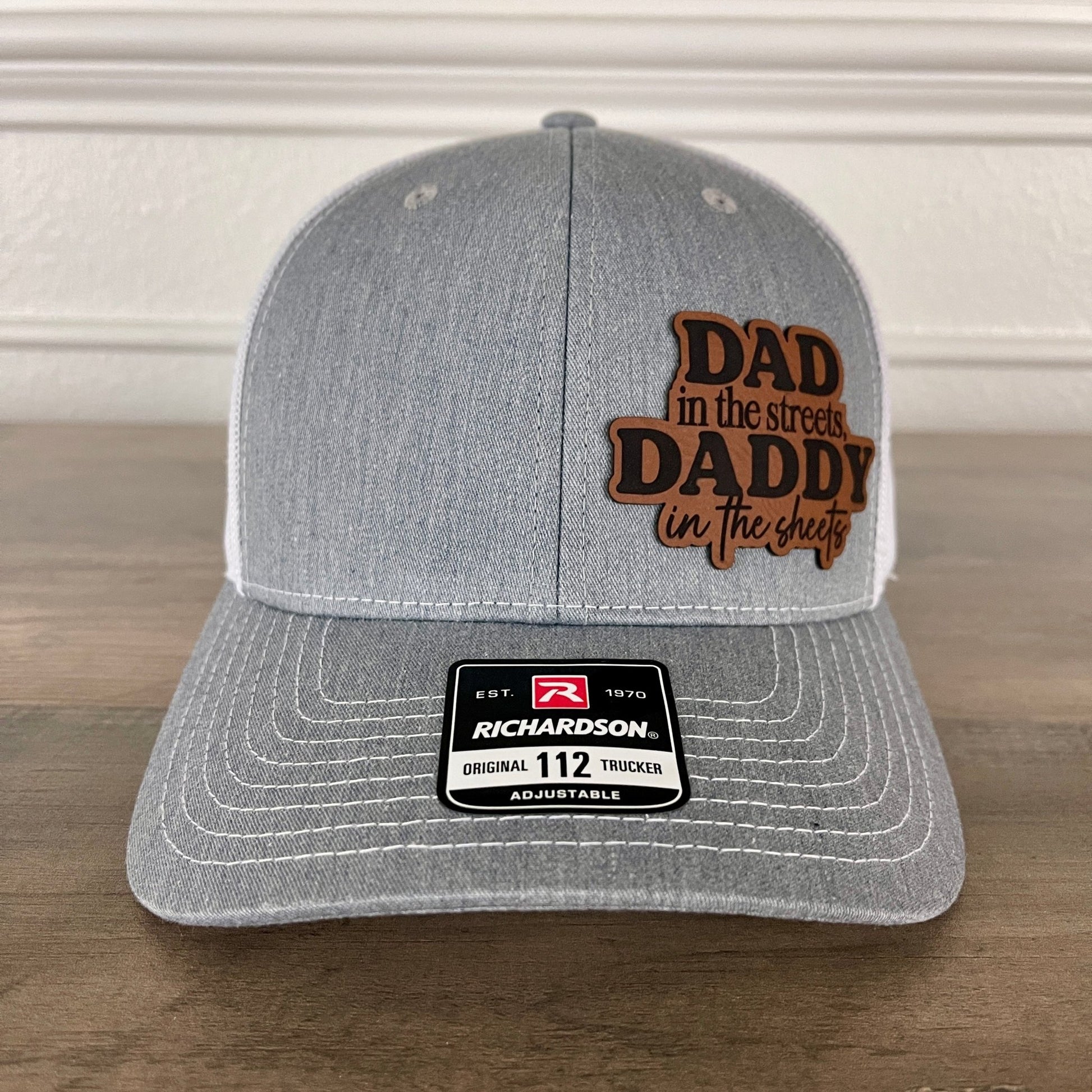 Dad in the Streets, Daddy in the Sheets Side Leather Patch Hat Grey/White - Hollow Point Society - Patch Hat