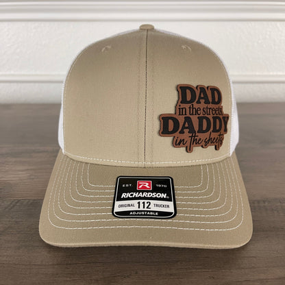 Dad in the Streets, Daddy in the Sheets Side Leather Patch Hat Khaki - Hollow Point Society - Patch Hat