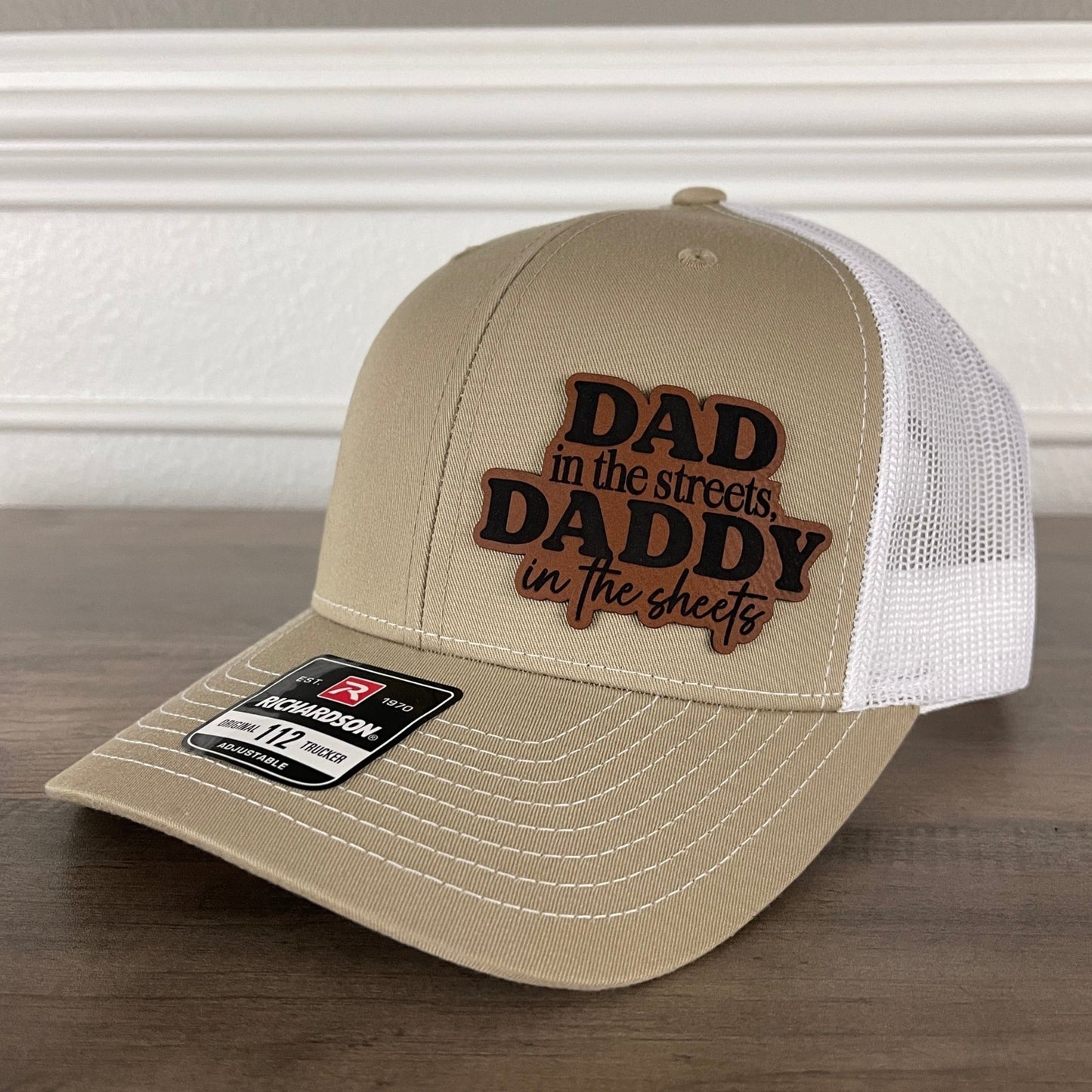 Dad in the Streets, Daddy in the Sheets Side Leather Patch Hat Khaki - Hollow Point Society - Patch Hat