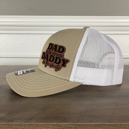 Dad in the Streets, Daddy in the Sheets Side Leather Patch Hat Khaki - Hollow Point Society - Patch Hat