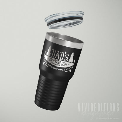 Dad's Backyard Grill Slow Smokin' Good Times Personalized Engraved Father's Day Tumbler - 30oz - Hollow Point Society - Tumblers