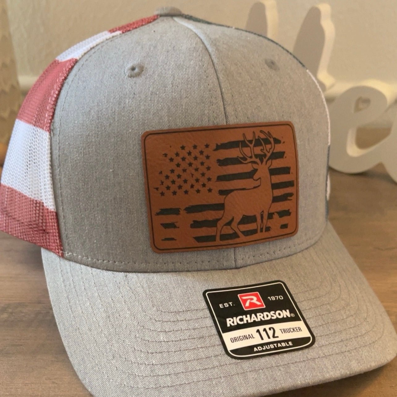 Deer Hunting Flag Leather Patch Hat Stars & Stripes - Hollow Point Society - Patch Hat