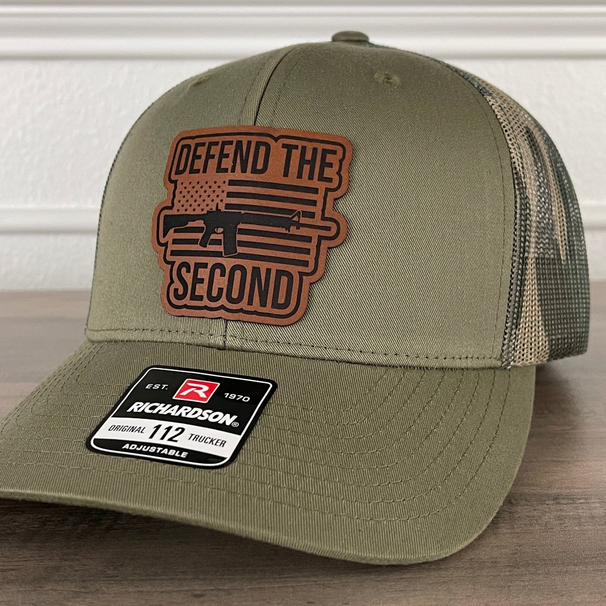 Defend The 2nd Amendment American Flag Patriotic 2A Leather Patch Hat Green/Camo - Hollow Point Society - Patch Hat