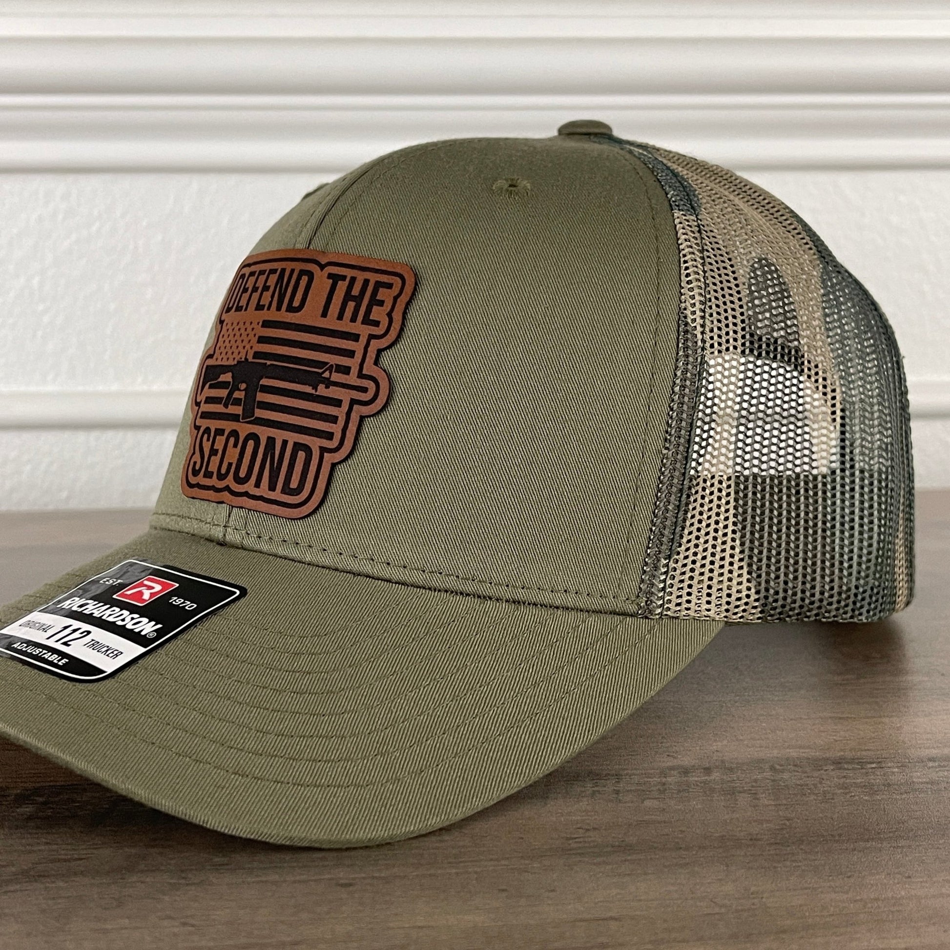 Defend The 2nd Amendment American Flag Patriotic 2A Leather Patch Hat Green/Camo - Hollow Point Society - Patch Hat