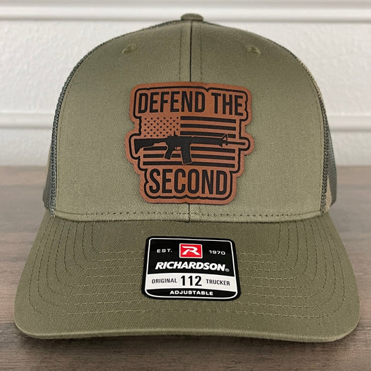 Defend The 2nd Amendment American Flag Patriotic 2A Leather Patch Hat Green/Camo - Hollow Point Society - Patch Hat