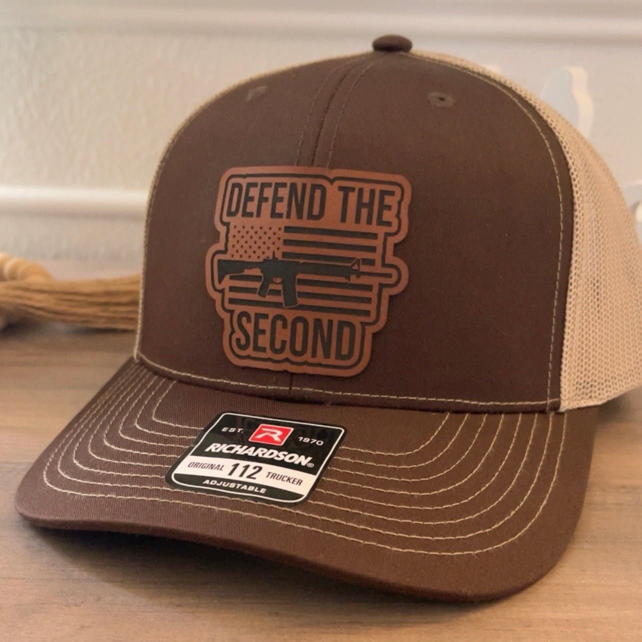 Defend The 2nd Amendment Flag Leather Patch Hat Brown - Hollow Point Society - Patch Hat