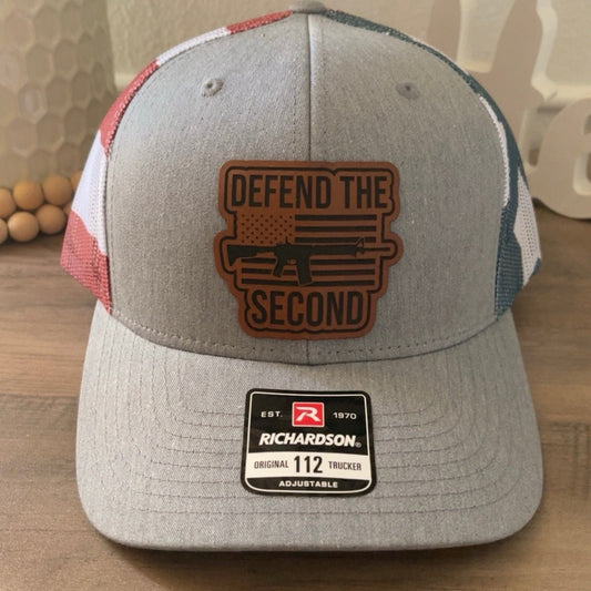 Defend The Second Amendment Flag Leather Patch Hat Stars & Stripes - Hollow Point Society - Patch Hat