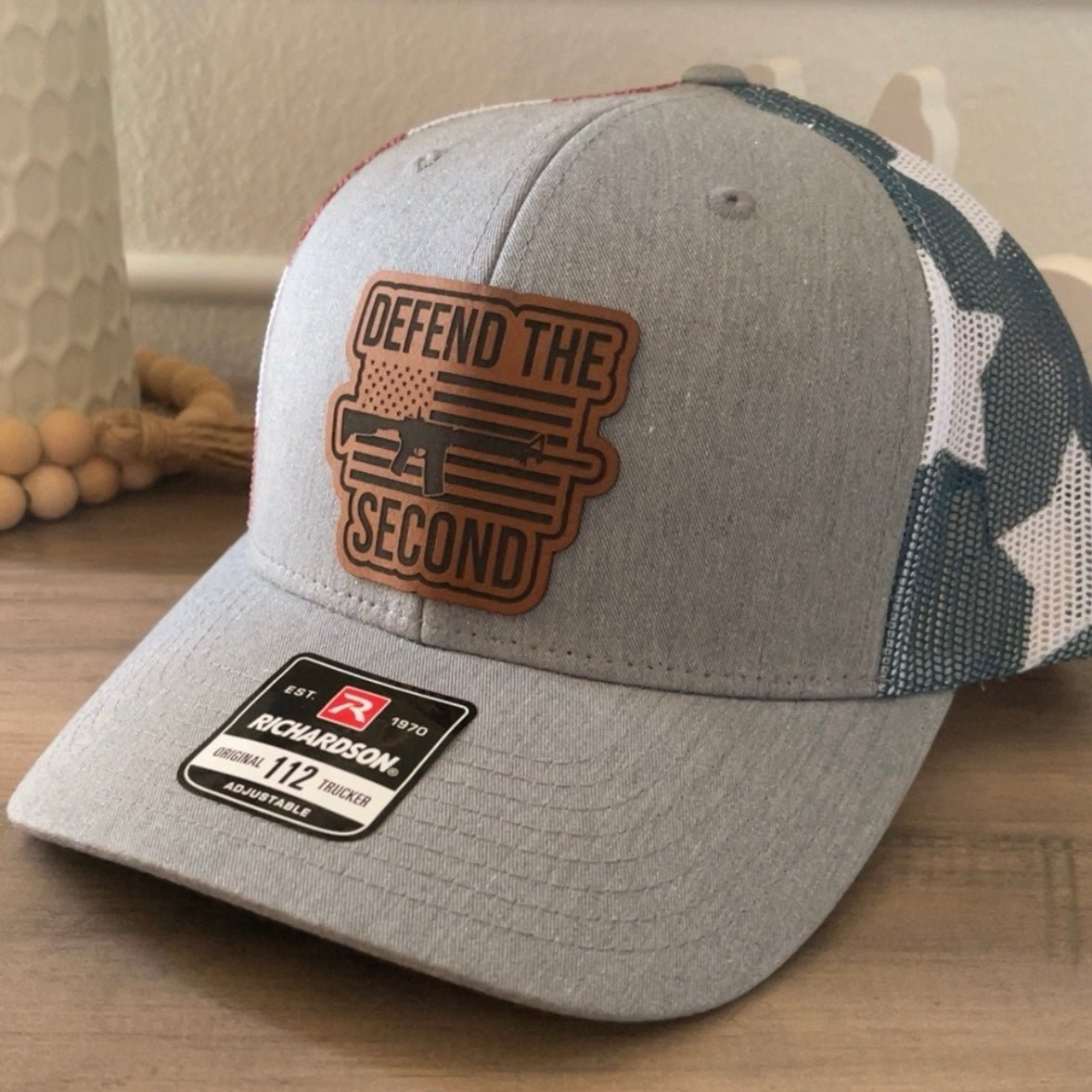 Defend The Second Amendment Flag Leather Patch Hat Stars & Stripes - Hollow Point Society - Patch Hat