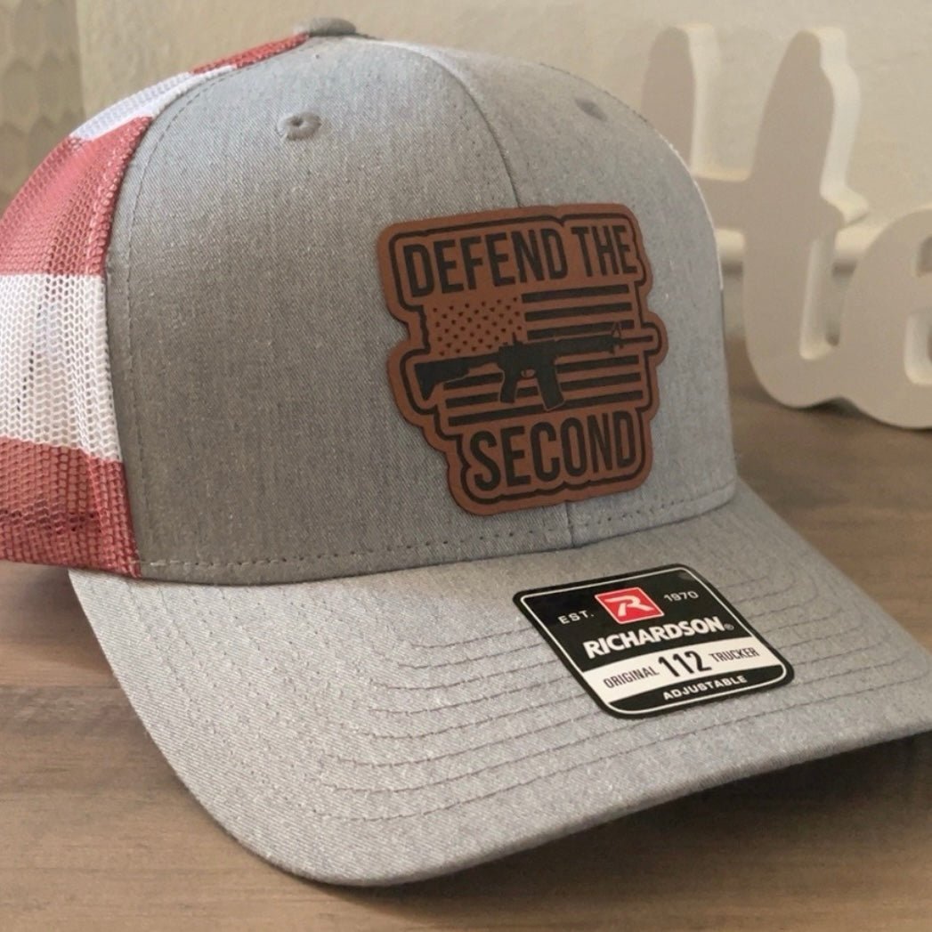 Defend The Second Amendment Flag Leather Patch Hat Stars & Stripes - Hollow Point Society - Patch Hat