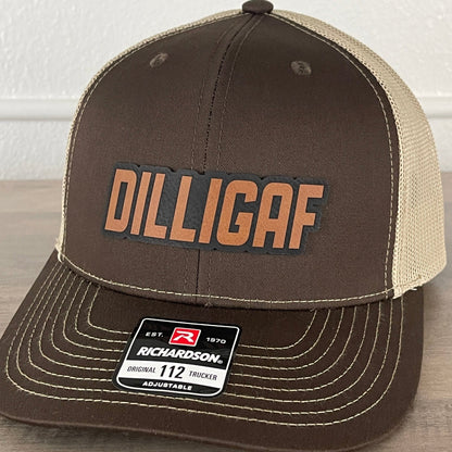 DILLIGAF Do I Look Like I Give A F Leather Patch Hat Brown - Hollow Point Society - Patch Hat