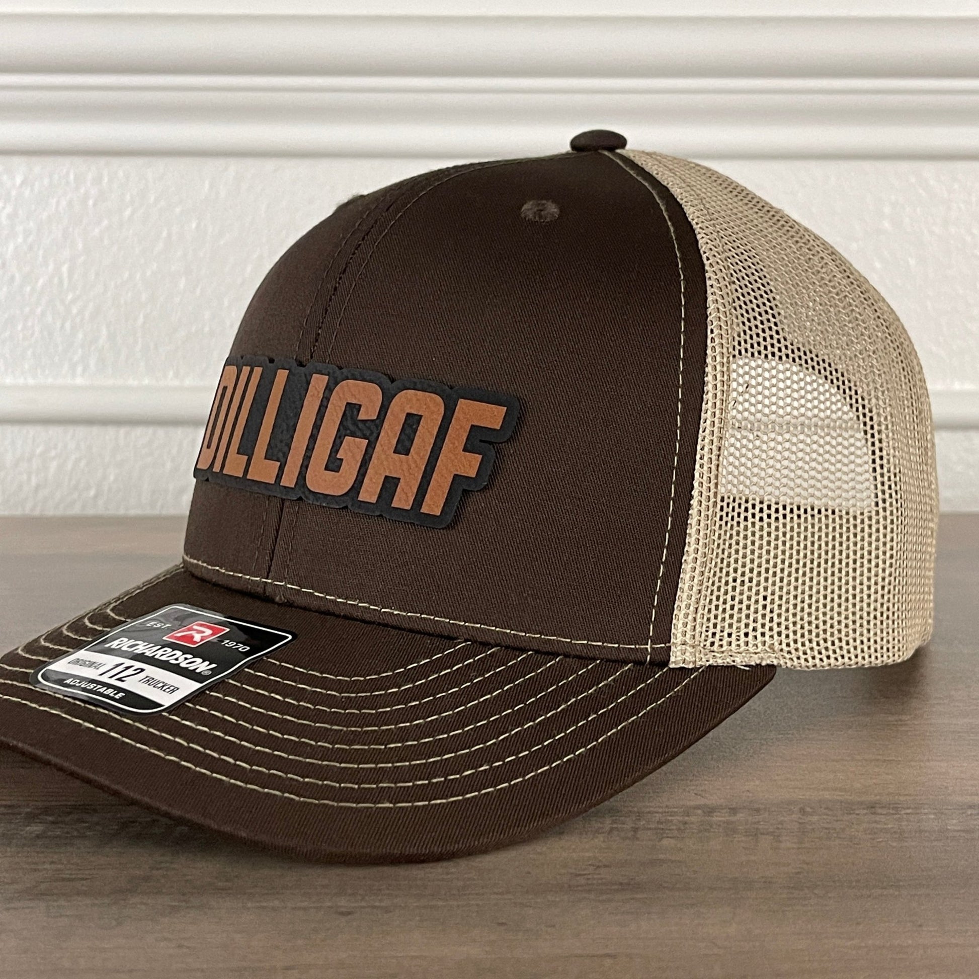 DILLIGAF Do I Look Like I Give A F Leather Patch Hat Brown - Hollow Point Society - Patch Hat