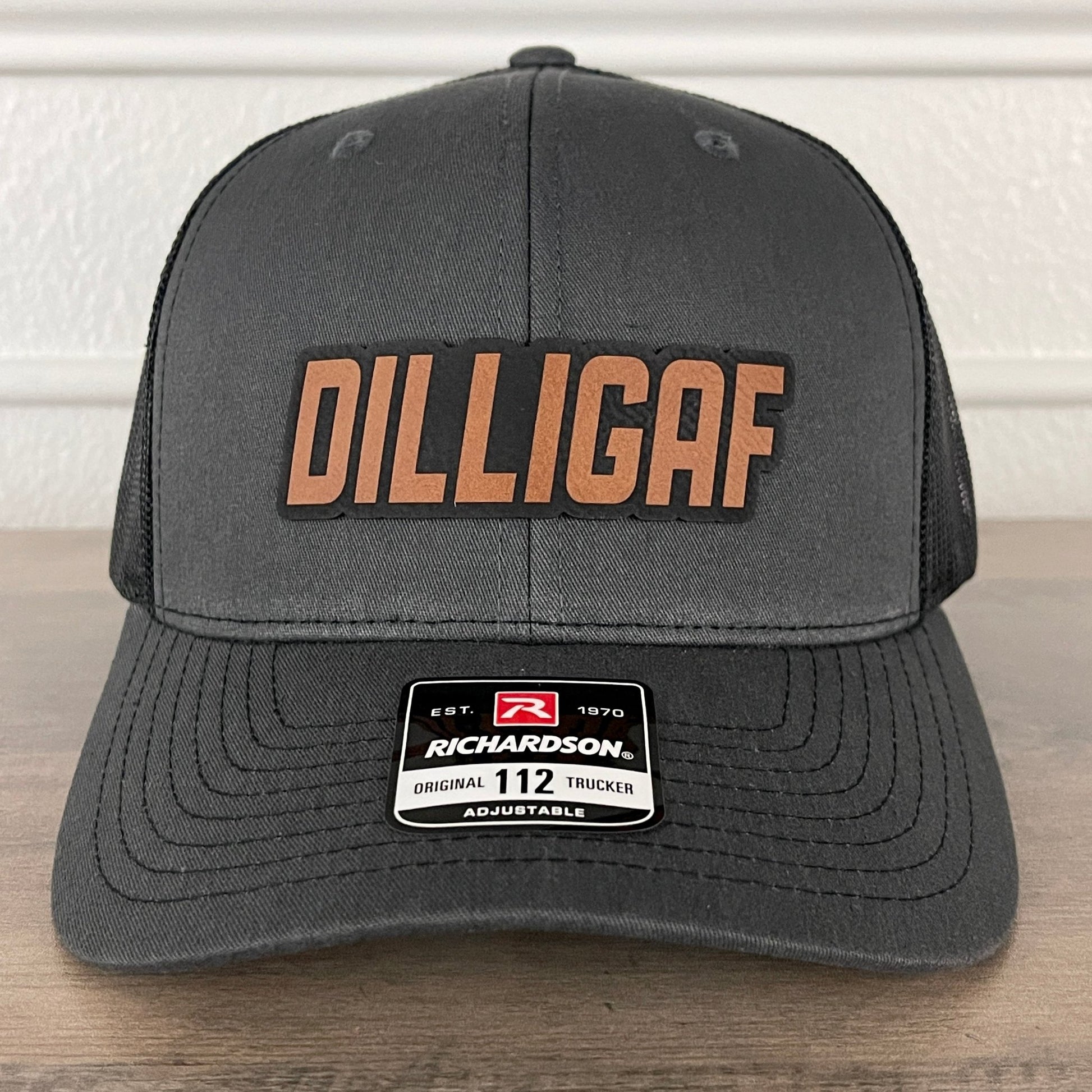 DILLIGAF Do I Look Like I Give A F Leather Patch Hat Charcoal/Black - Hollow Point Society - Patch Hat