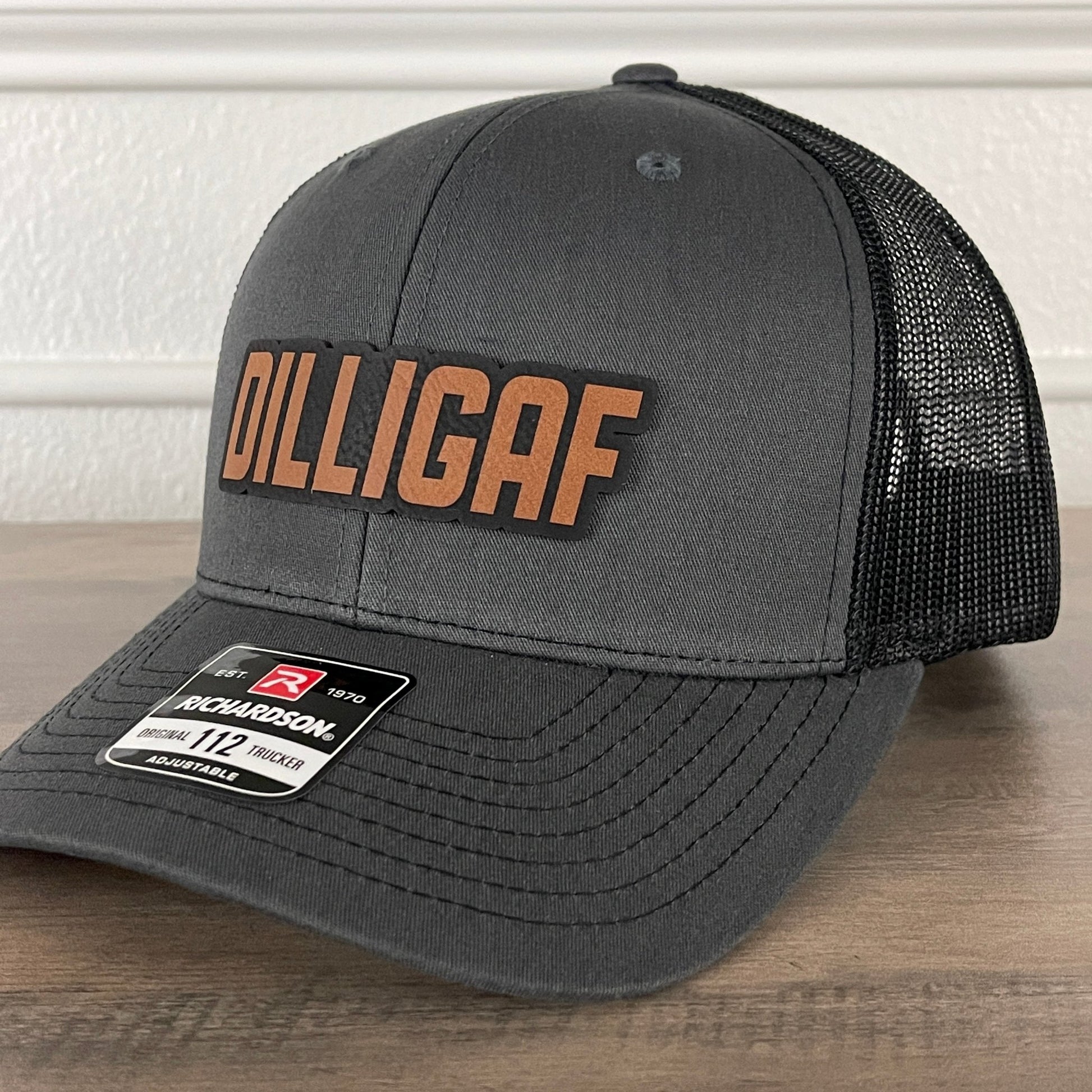 DILLIGAF Do I Look Like I Give A F Leather Patch Hat Charcoal/Black - Hollow Point Society - Patch Hat