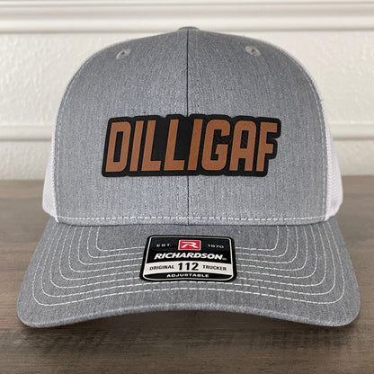 DILLIGAF Do I Look Like I Give A F Leather Patch Hat Grey/White - Hollow Point Society - Patch Hat