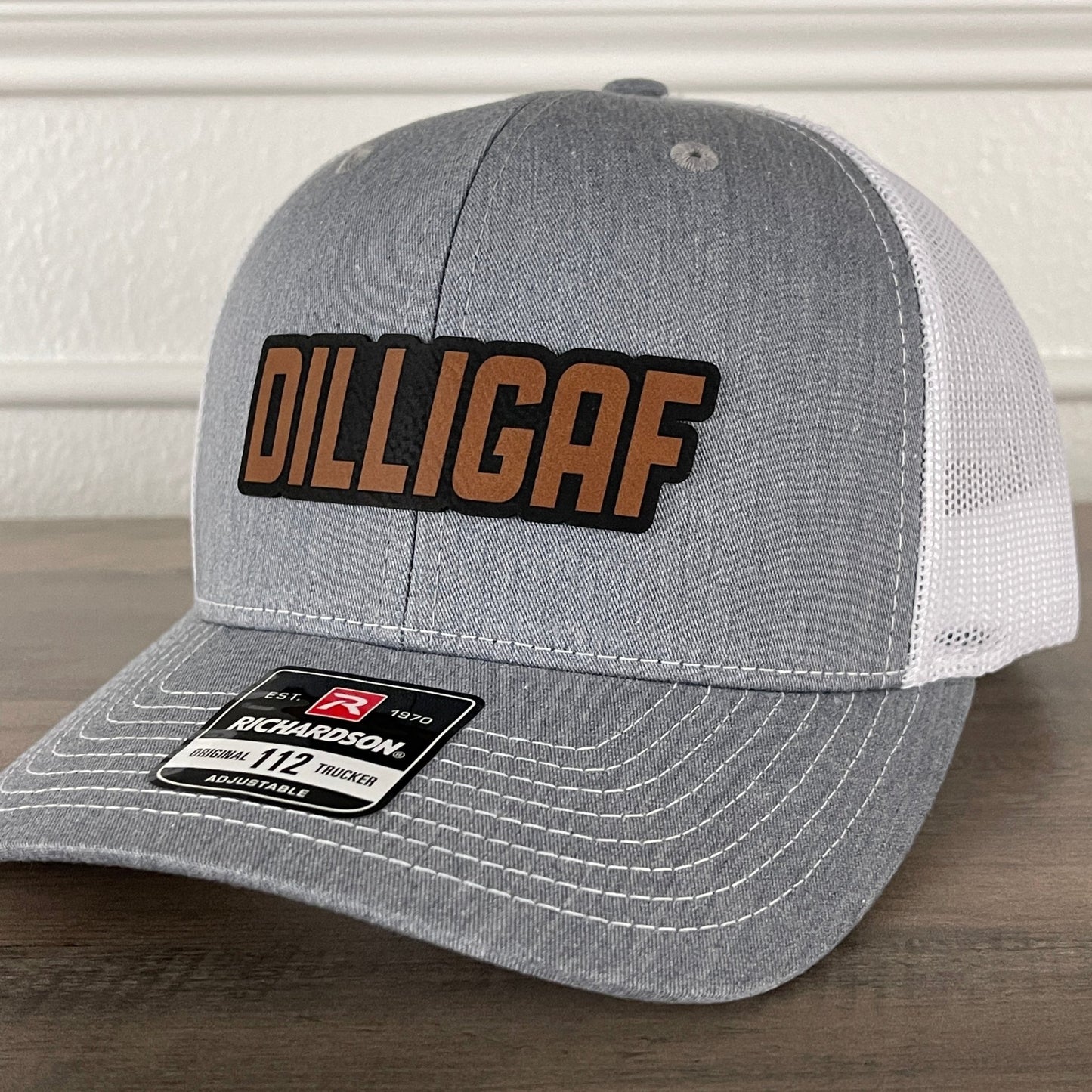 DILLIGAF Do I Look Like I Give A F Leather Patch Hat Grey/White - Hollow Point Society - Patch Hat