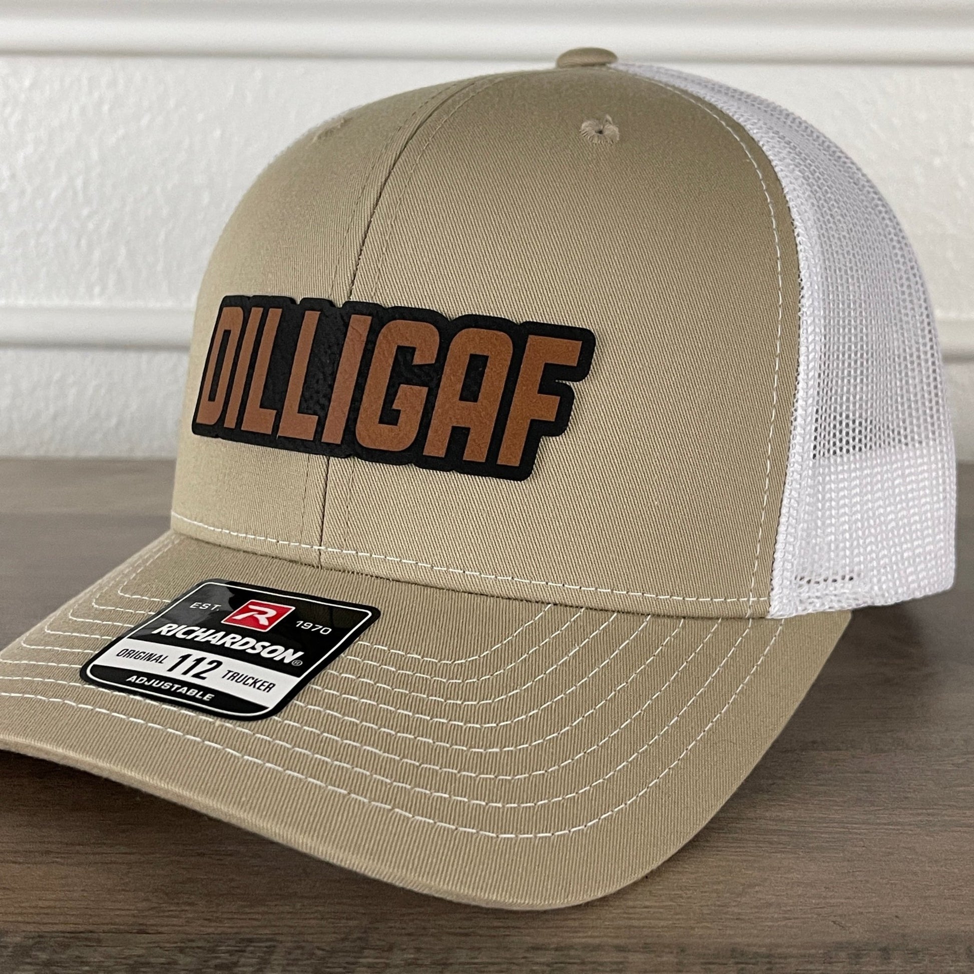 DILLIGAF Do I Look Like I Give A F Leather Patch Hat Khaki - Hollow Point Society - Patch Hat