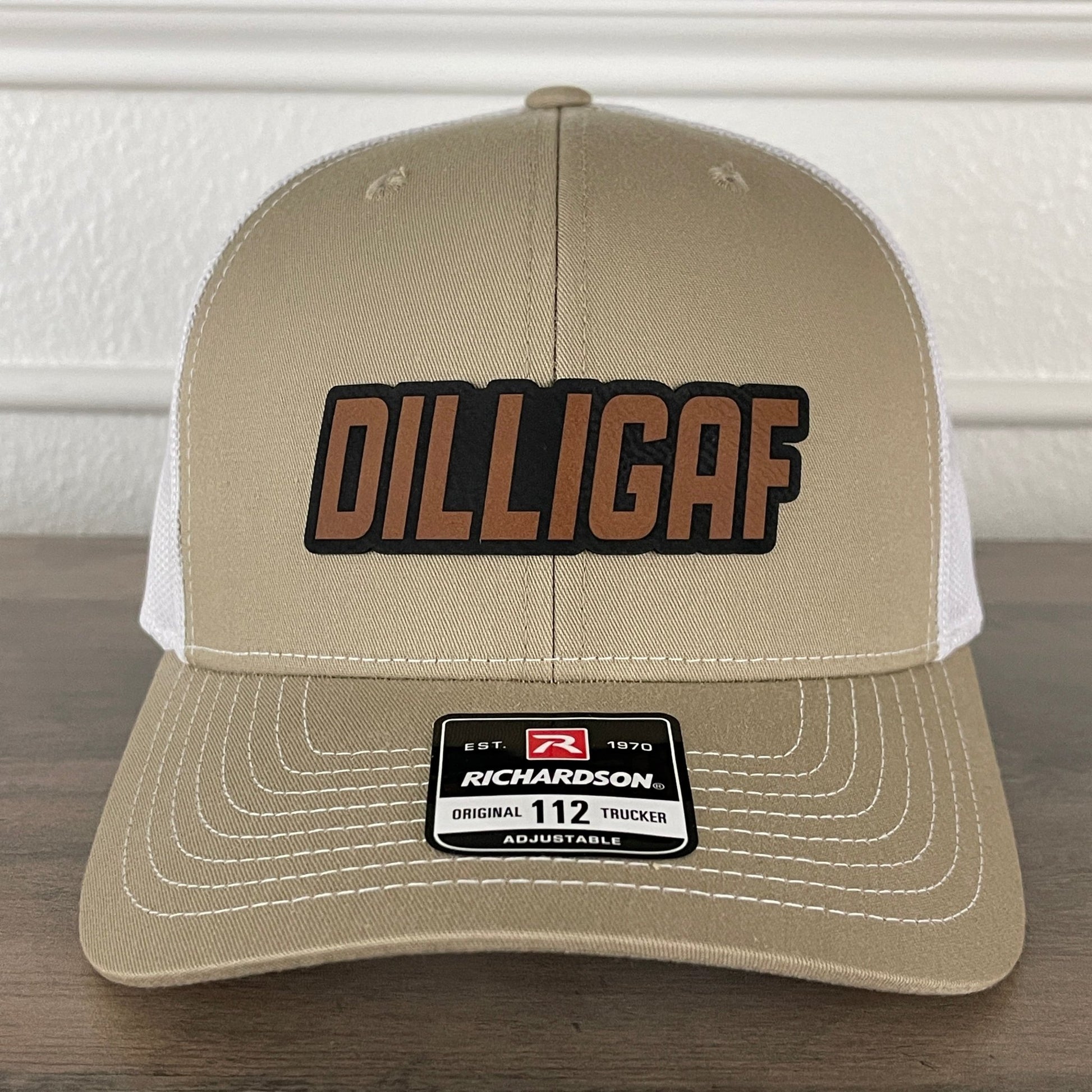 DILLIGAF Do I Look Like I Give A F Leather Patch Hat Khaki - Hollow Point Society - Patch Hat