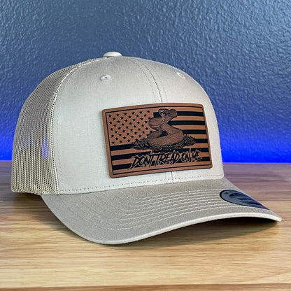 Don't Tread On Me Gadsden American Flag Patriotic SnapBack Trucker Leather Patch Hat Khaki - Hollow Point Society - Patch Hat