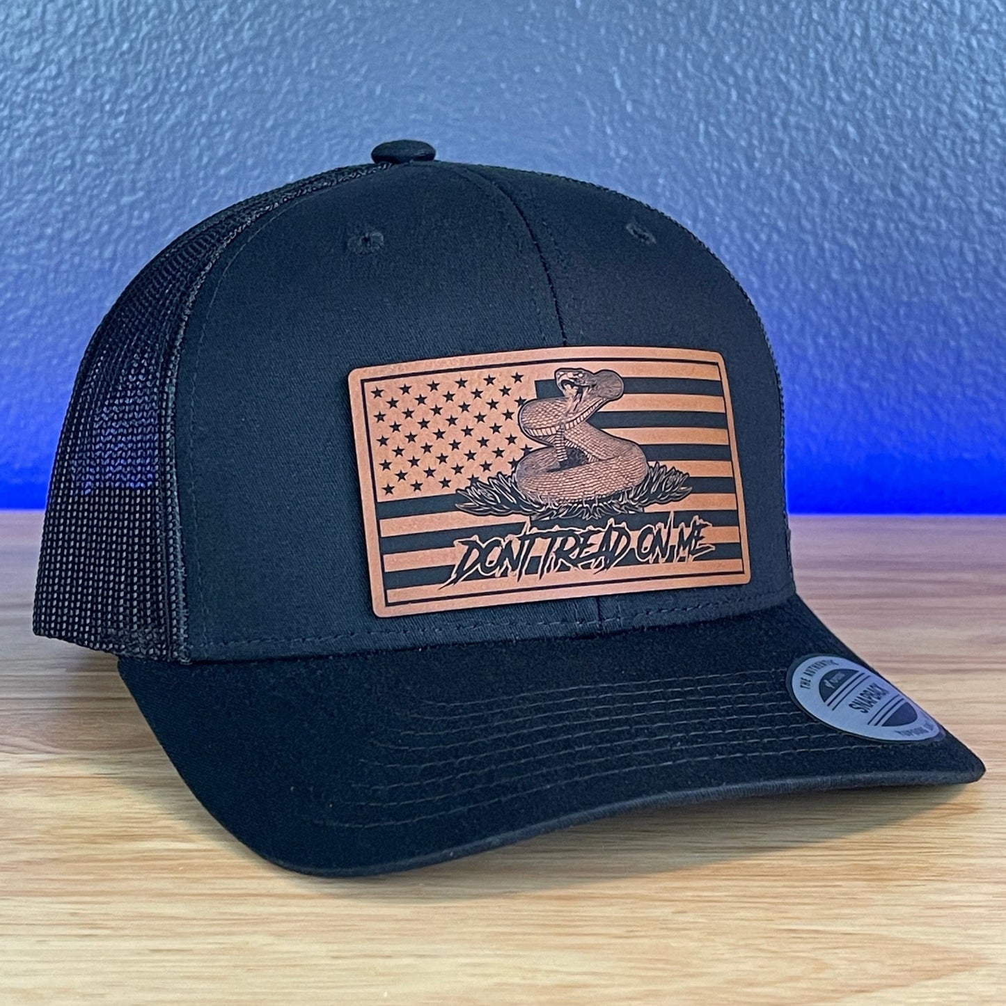 Don't Tread On Me Gadsden American Flag Patriotic SnapBack Trucker Rawhide Leather Patch Black Hat - Hollow Point Society - Patch Hat