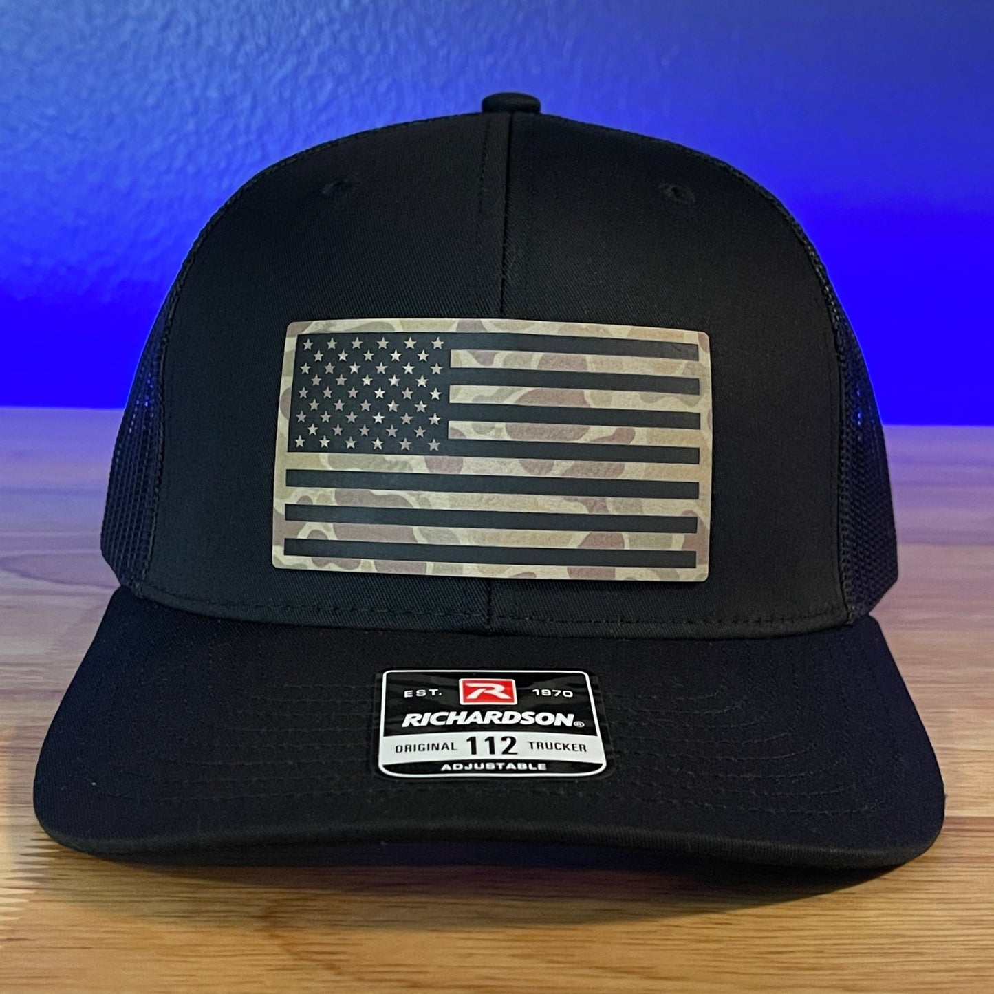 DUCK CAMO AMERICAN FLAG Patriotic Leather Patch Hat Black - Hollow Point Society - Patch Hat